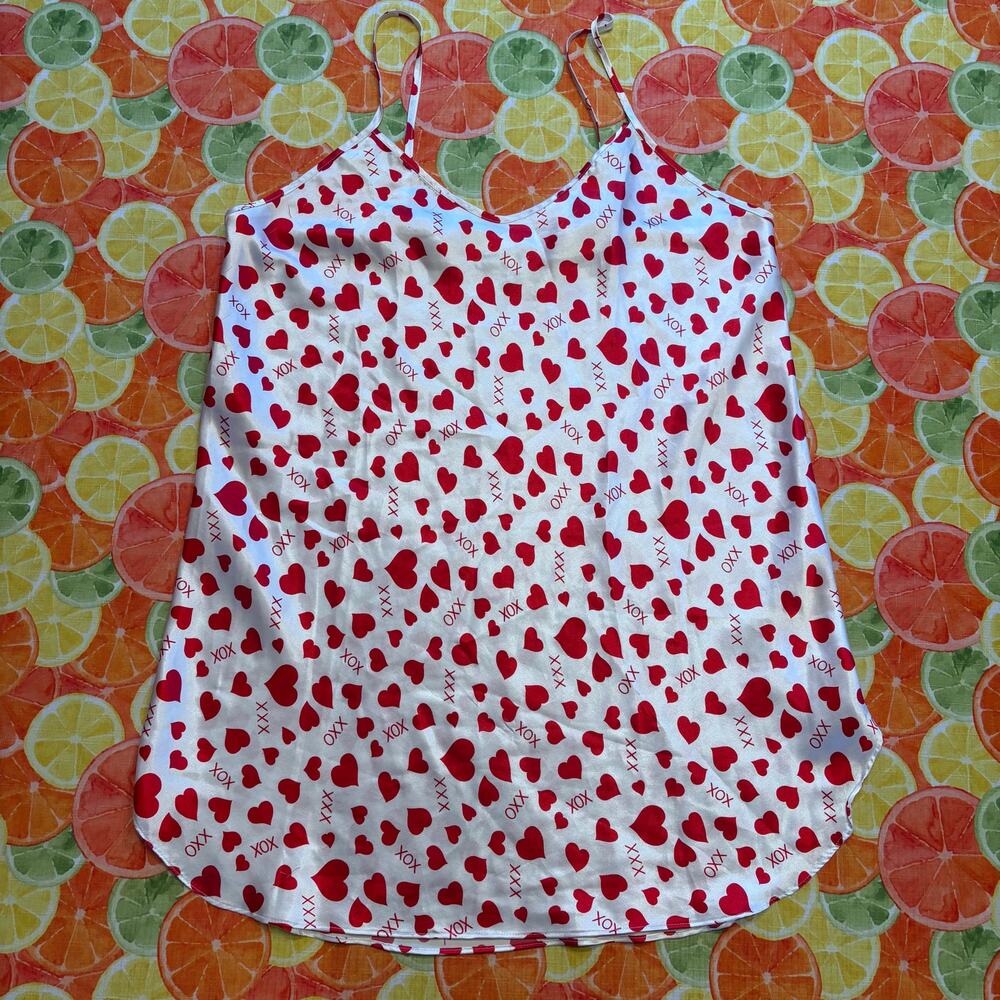 Vintage Romantic Moods White Red Heart XOX Satin Camisole L